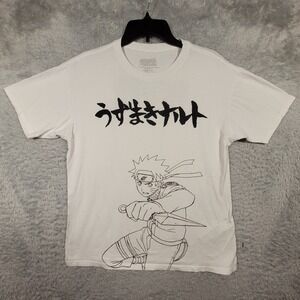 KOAJ Naruto Shippuden T Shirt Mens Size S White Graphic Kunai Kanji Tee *